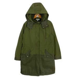 NEW Uniqlo Tech Olive Green Two Tone Jacket Removable Hood Camo Lining Medium